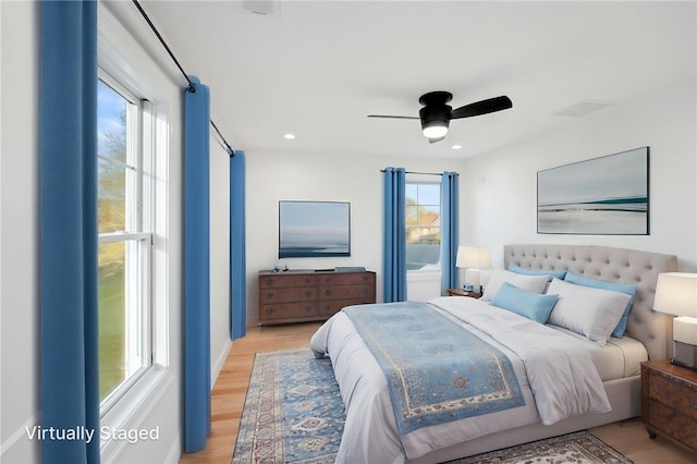 25 Scallop Shell Rd, Narragansett, RI 02882 - bedroom with light wood-style floors, a ceiling fan, recessed lighting, and visible vents