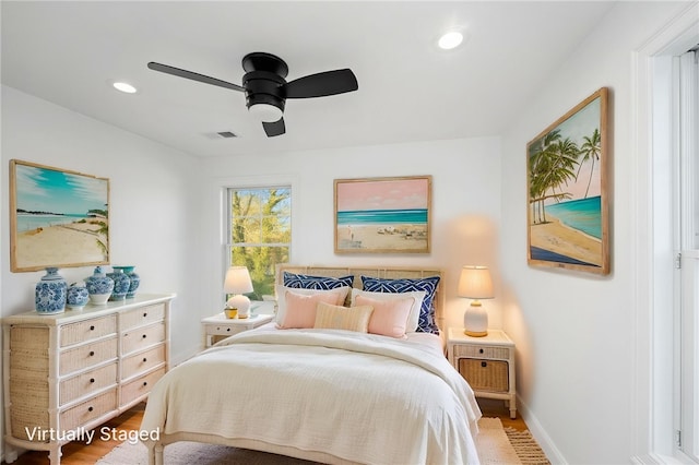 25 Scallop Shell Rd, Narragansett, RI 02882 - bedroom featuring baseboards, a ceiling fan, wood finished floors, and recessed lighting