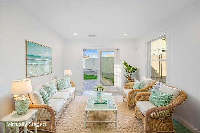 25 Scallop Shell Rd, Narragansett, RI 02882 - living area featuring baseboards, recessed lighting, wood finished floors, and a healthy amount of sunlight