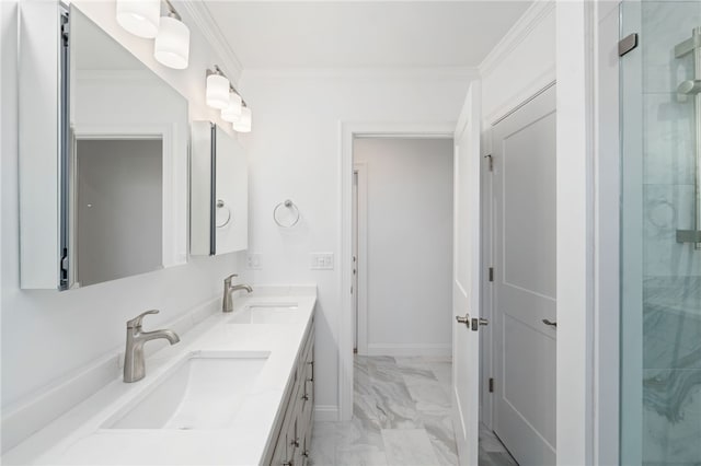 25 Scallop Shell Rd, Narragansett, RI 02882 - full bathroom with a sink, a stall shower, and marble finish floor