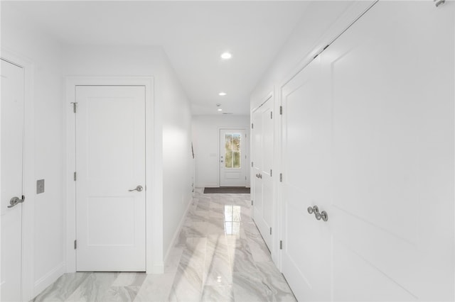 25 Scallop Shell Rd, Narragansett, RI 02882 - hallway featuring recessed lighting, marble finish floor, and baseboards