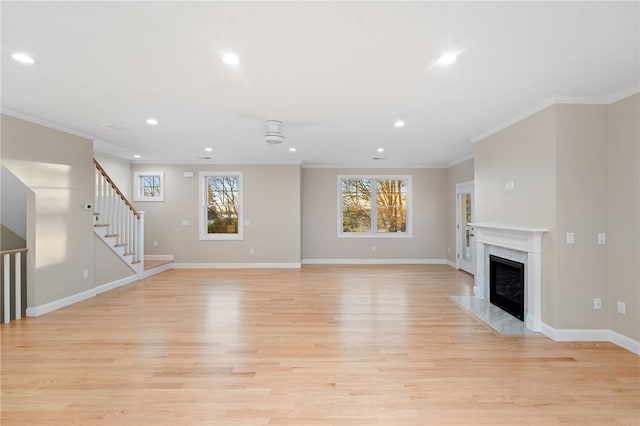 25 Scallop Shell Rd, Narragansett, RI 02882 - unfurnished living room with a fireplace, recessed lighting, and light wood-type flooring