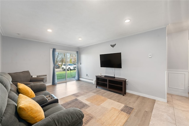 752 Quaker Ln Unit B108, Warwick, RI 02818 - living area featuring crown molding, recessed lighting, light wood finished floors, and a baseboard radiator