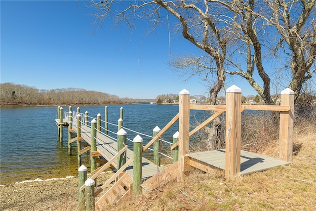 view of dock with a water view