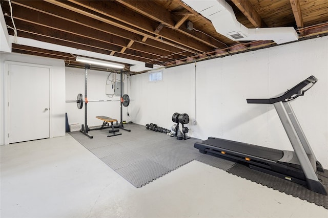 workout room with visible vents and electric panel