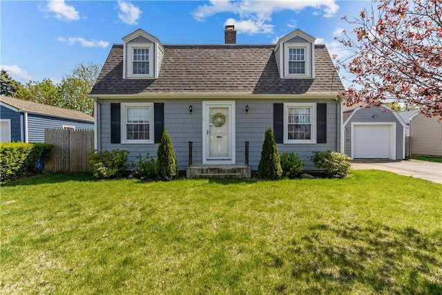 15 Broadmoor Rd, Cranston, RI 02910 - cape cod-style house featuring a front lawn, fence, a chimney, a shingled roof, and concrete driveway