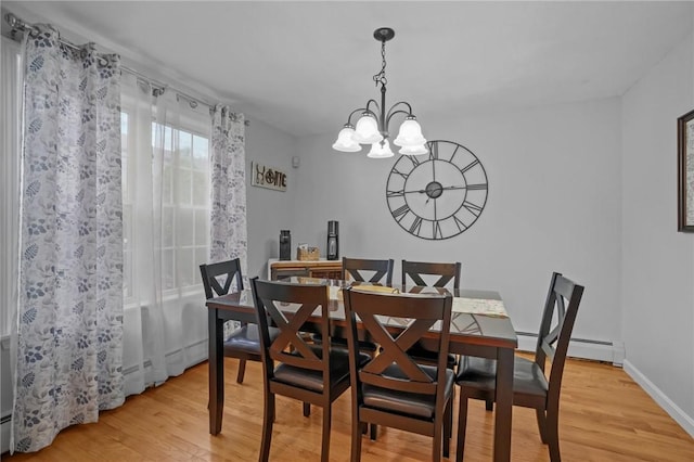 60 Hawthorne Pl Unit 23, North Providence, RI 02904 - dining area with light wood-style floors, baseboards, a baseboard radiator, and a notable chandelier