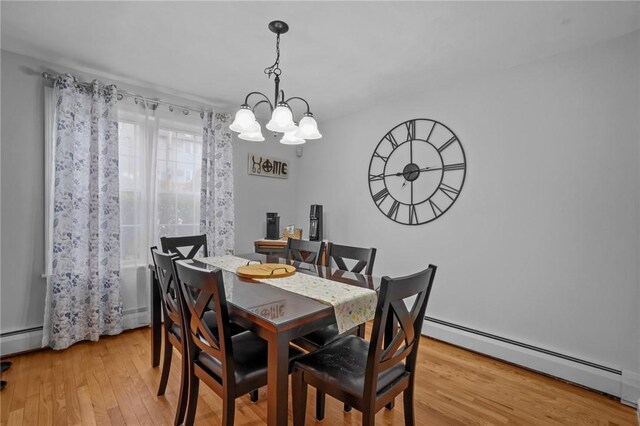 60 Hawthorne Pl Unit 23, North Providence, RI 02904 - dining space with a baseboard radiator, light wood-style flooring, a chandelier, and baseboard heating