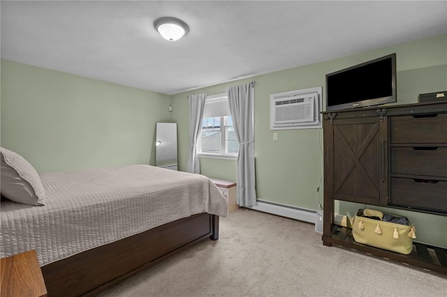 60 Hawthorne Pl Unit 23, North Providence, RI 02904 - bedroom with a baseboard heating unit, light carpet, and a wall unit AC