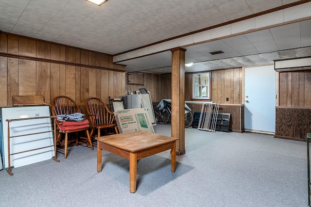 180 Birkshire Dr, Warwick, RI 02886 - below grade area featuring carpet floors and wood walls