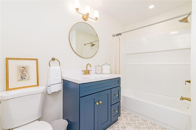 888 Providence St, West Warwick, RI 02893 - bathroom with recessed lighting, vanity, toilet, and shower / tub combo