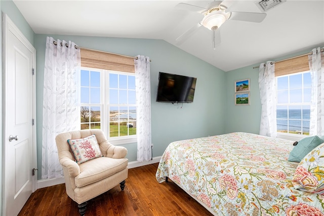 244 Spring St, Block Island, RI 02807 - bedroom featuring baseboards, vaulted ceiling, wood finished floors, and visible vents