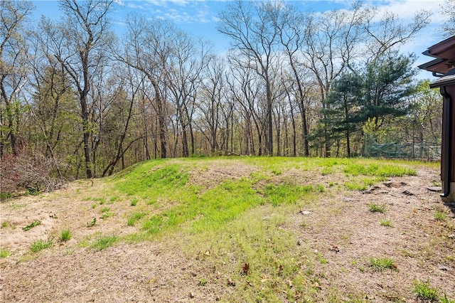 view of yard with a wooded view