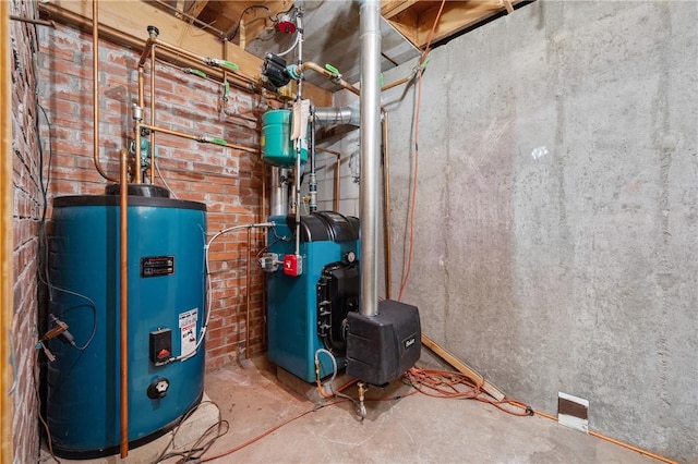 utility room featuring a heating unit and water heater