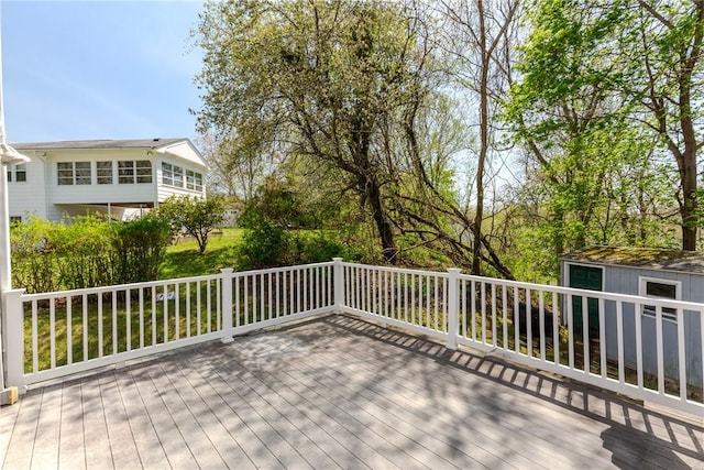 23 Oak Grove Blvd, North Providence, RI 02911 - wooden deck featuring a shed and an outbuilding