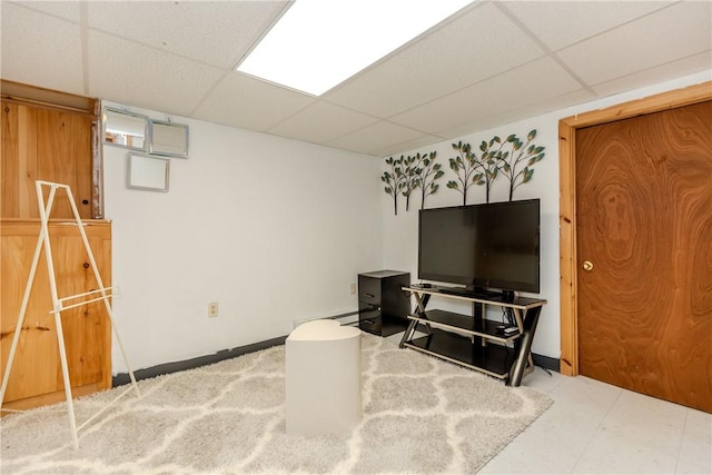 23 Oak Grove Blvd, North Providence, RI 02911 - living room with tile patterned floors and a paneled ceiling
