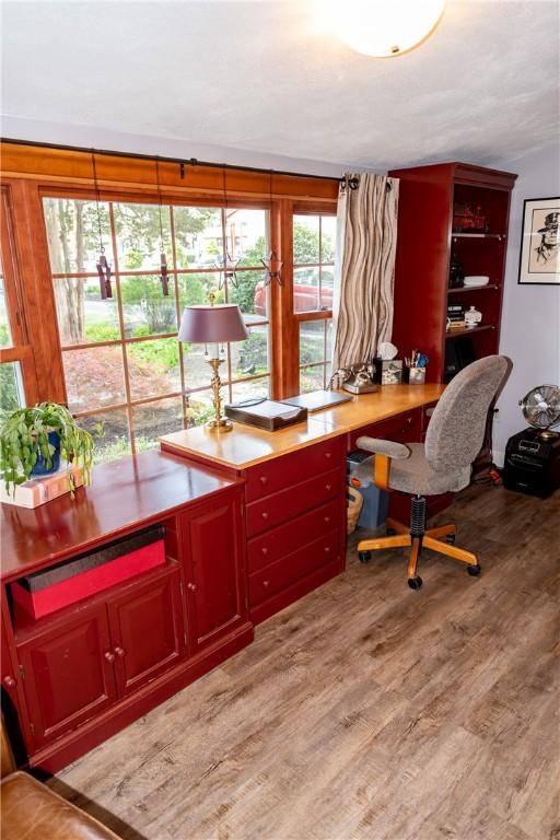 office space with wood finished floors