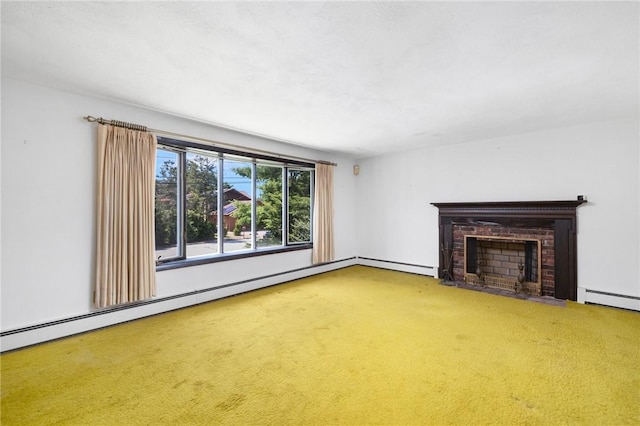 49 Magnolia Ln, Coventry, RI 02816 - unfurnished living room featuring carpet flooring, a baseboard radiator, baseboard heating, and a fireplace
