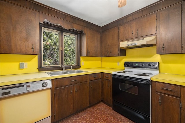 49 Magnolia Ln, Coventry, RI 02816 - kitchen featuring a sink, dishwasher, light countertops, under cabinet range hood, and range with electric stovetop