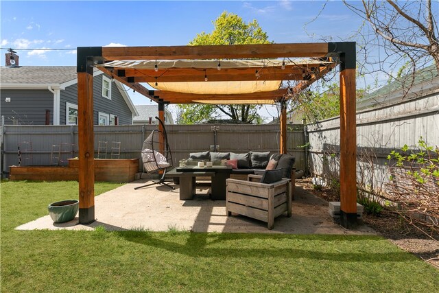 view of patio / terrace featuring an outdoor living space and a fenced backyard