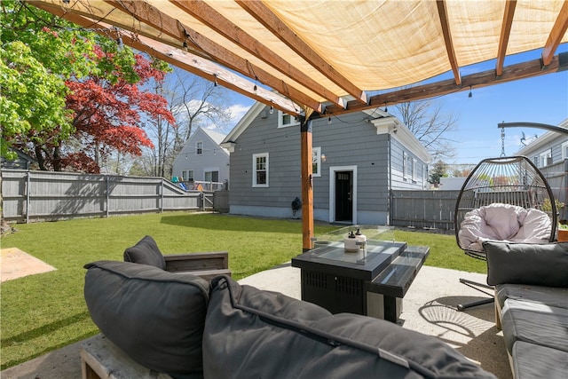 view of patio / terrace with an outdoor living space and a fenced backyard