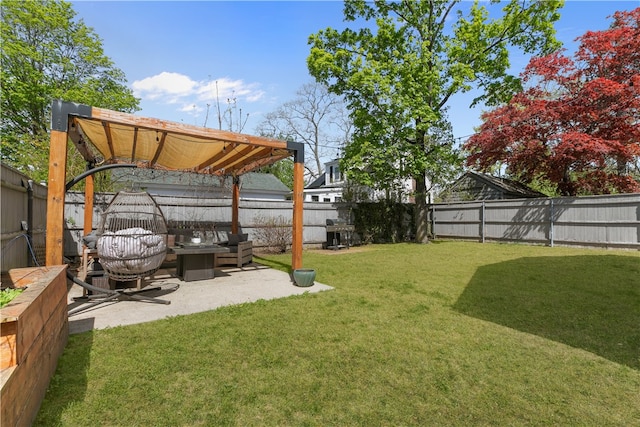 view of yard with a fenced backyard and a patio area