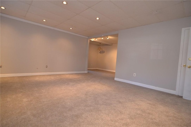 300 Smithfield Rd Unit P1-1, Providence, RI 02904 - carpeted spare room featuring baseboards, ornamental molding, a drop ceiling, and recessed lighting