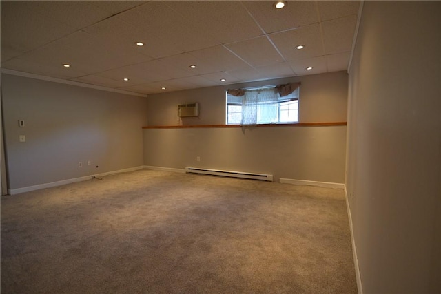 300 Smithfield Rd Unit P1-1, Providence, RI 02904 - basement with carpet floors, a baseboard radiator, a wall mounted AC, and recessed lighting