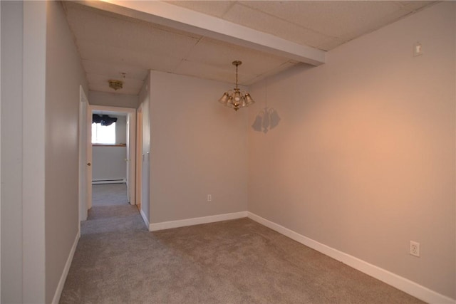 300 Smithfield Rd Unit P1-1, Providence, RI 02904 - spare room with carpet flooring, baseboards, a notable chandelier, and a baseboard radiator