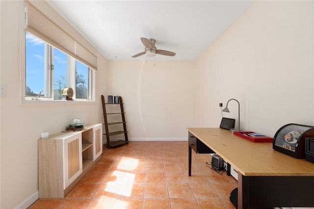 289 Oliphant Ln, Middletown, RI 02842 - home office featuring a ceiling fan, baseboards, and light tile patterned floors