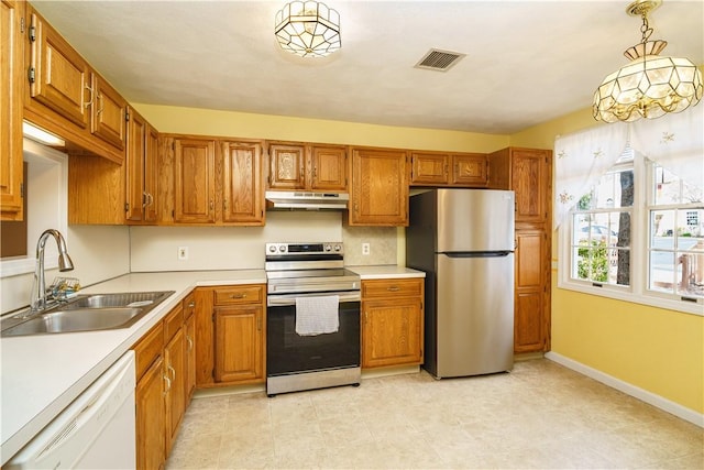 51 Scenic Dr, West Warwick, RI 02893 - kitchen with a sink, light countertops, stainless steel appliances, under cabinet range hood, and visible vents