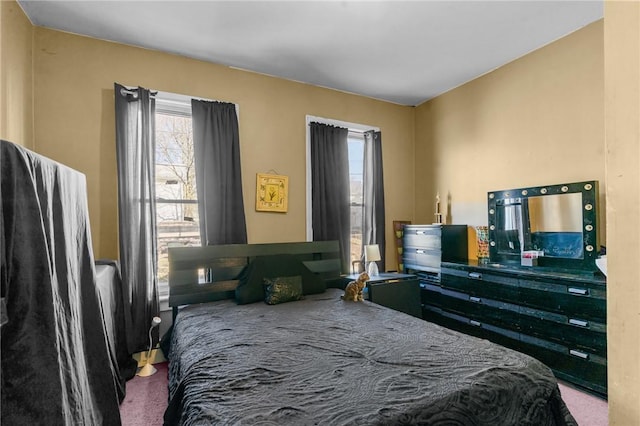 carpeted bedroom featuring multiple windows