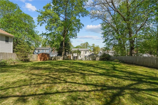 view of yard with a fenced backyard