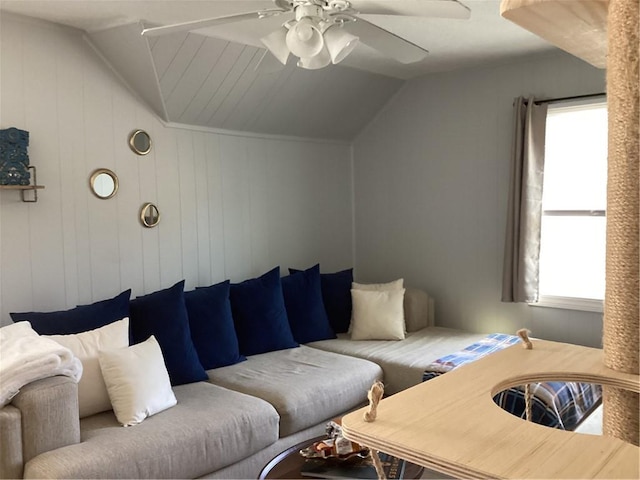 446 Carrington Ave, Woonsocket, RI 02895 - living room with a ceiling fan and vaulted ceiling