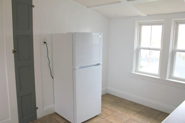23 Bedlow Ave, Newport, RI 02840 - bathroom with baseboards, tile patterned flooring, a wealth of natural light, and beamed ceiling