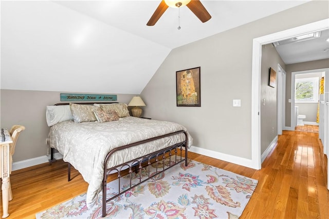 120 Columbia Heights Rd Unit 1, Charlestown, RI 02813 - bedroom with baseboards, ceiling fan, wood finished floors, and lofted ceiling