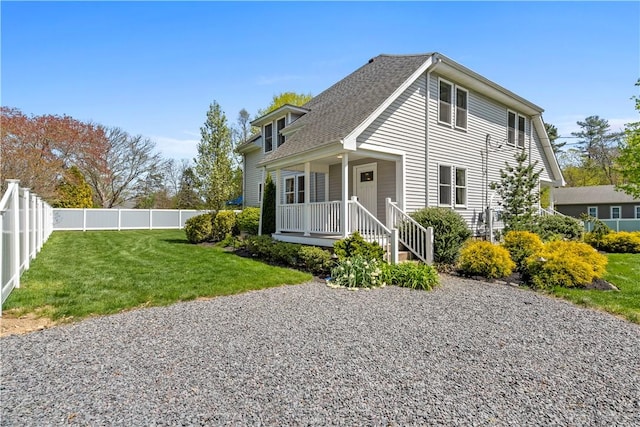 120 Columbia Heights Rd Unit 1, Charlestown, RI 02813 - exterior space featuring a lawn, fence, covered porch, and roof with shingles
