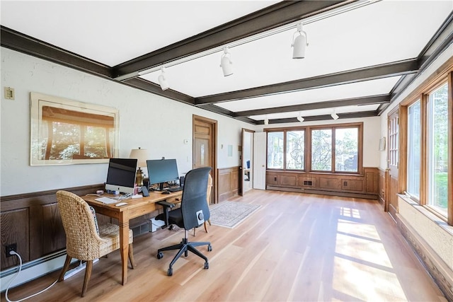 170 Summit Dr, Cranston, RI 02920 - office space featuring track lighting, a wainscoted wall, light wood-type flooring, and baseboard heating