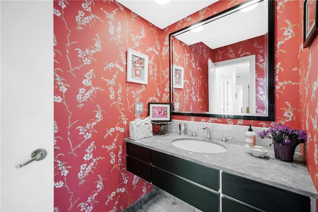 170 Summit Dr, Cranston, RI 02920 - bathroom featuring vanity, wallpapered walls, and tile patterned floors