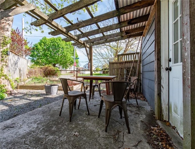 view of patio featuring a pergola, outdoor dining area, and a fenced backyard