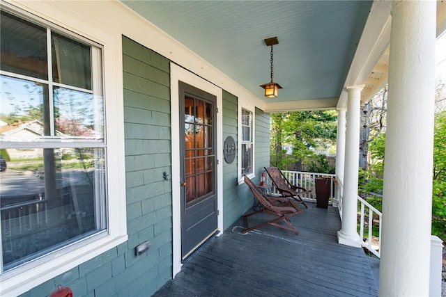 wooden deck with covered porch