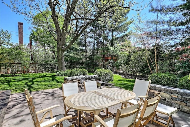 view of patio with outdoor dining space and a fenced backyard