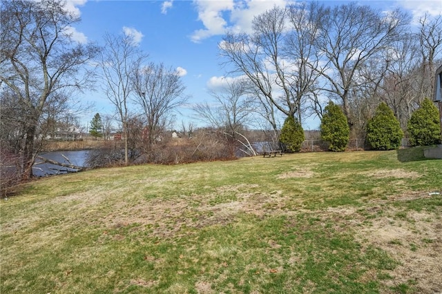 view of yard with a water view