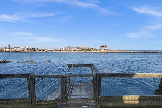 dock area with a water view