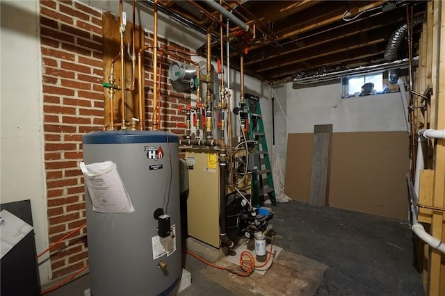 utility room featuring a heating unit and water heater