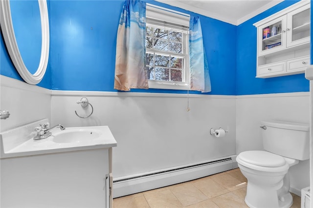 105 Quaker Dr, West Warwick, RI 02893 - bathroom with vanity, toilet, tile patterned flooring, and baseboard heating