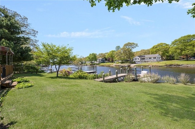 106 N River Dr, Narragansett, RI 02882 - dock area featuring a water view and a yard