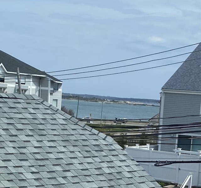 details featuring roof with shingles
