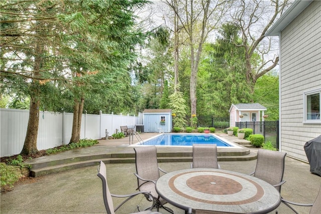 23 Pine Top Rd, Barrington, RI 02806 - view of swimming pool featuring a shed, a fenced backyard, a patio area, and area for grilling