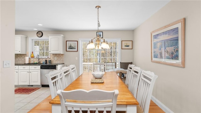 dining room featuring a notable chandelier and recessed lighting